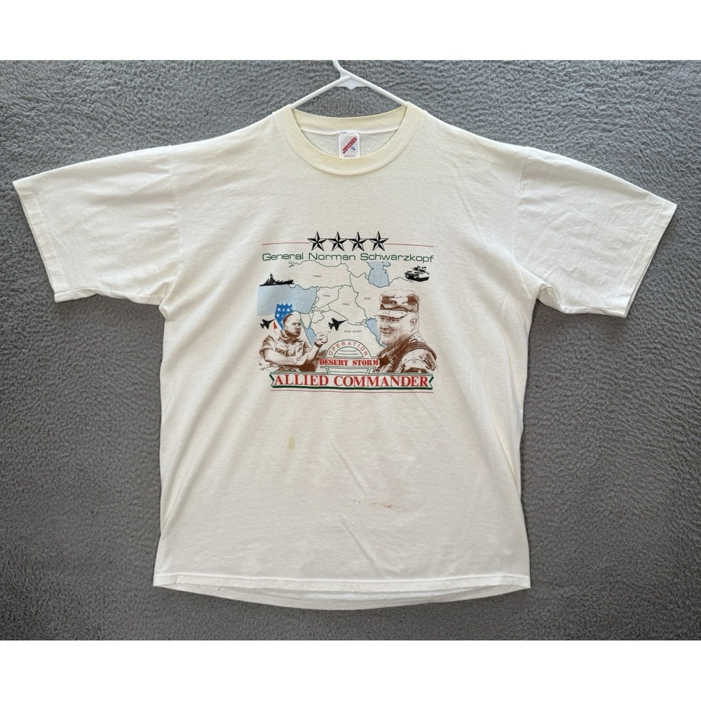 Vintage Jerzees Shirt Adult XL White Single Stitch Desert Storm Military 80s 90s